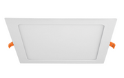 Luminario LED ultradelgado cuadrado, blanco, con clips laterales de montaje.