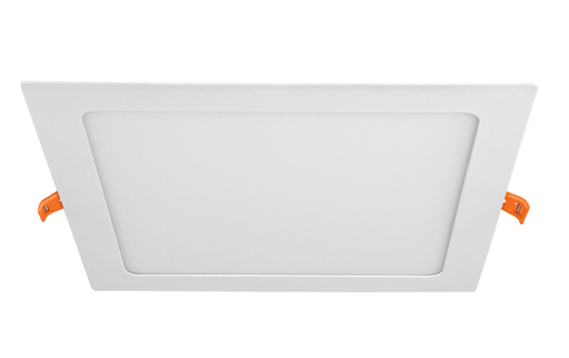 Luminario LED ultradelgado cuadrado, blanco, con clips laterales de montaje.