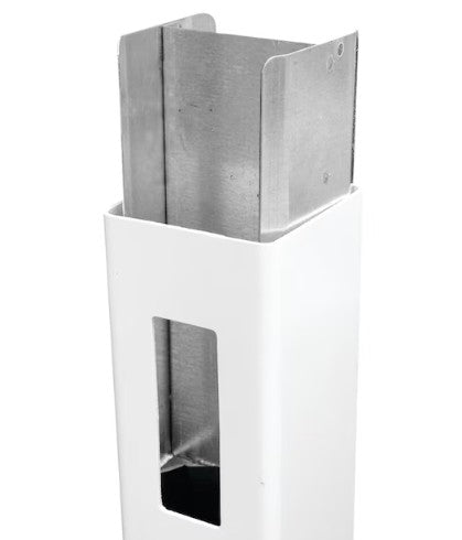 Poste de vinilo para cerco semi-privado perforado, color blanco, con inserto gris