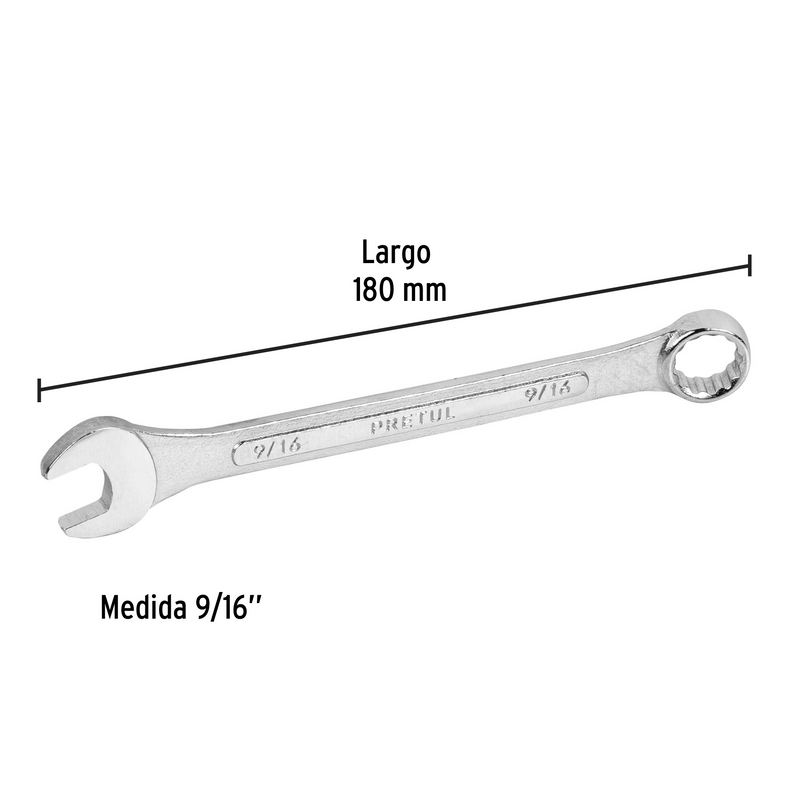 LLAVE COMBINADA 9/16" X 180 mm DE LARGO PRETUL