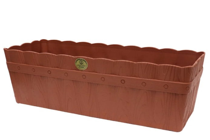 MACETA RECTANGULAR TIPO MADERA 17" CON BASE DE PLASTICO