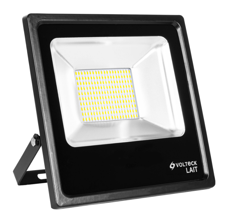 Reflector LED delgado 100 W Volteck, carcasa negra, lente y chip con luz de día