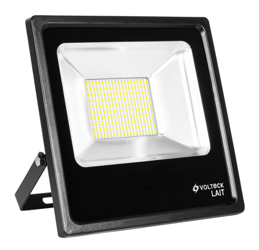 Reflector LED delgado 100 W Volteck, carcasa negra, lente y chip con luz de día