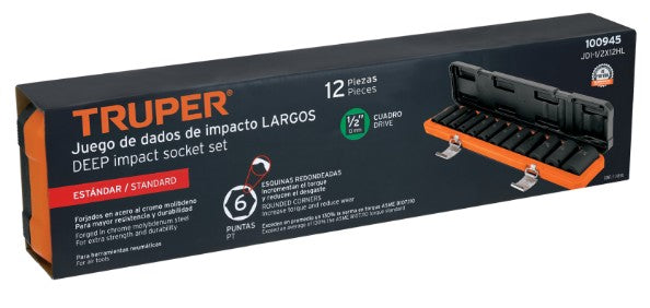 JUEGO DE DADOS LARGOS CUADRO DE 1/2" DE IMPACTO