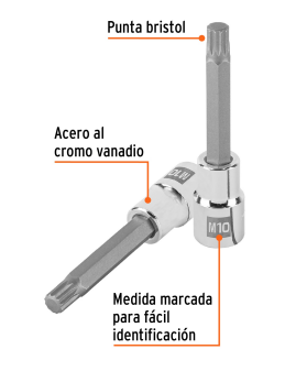 Dado con punta larga Bristol M10, cuadro 1/2" Truper, con marca M10.