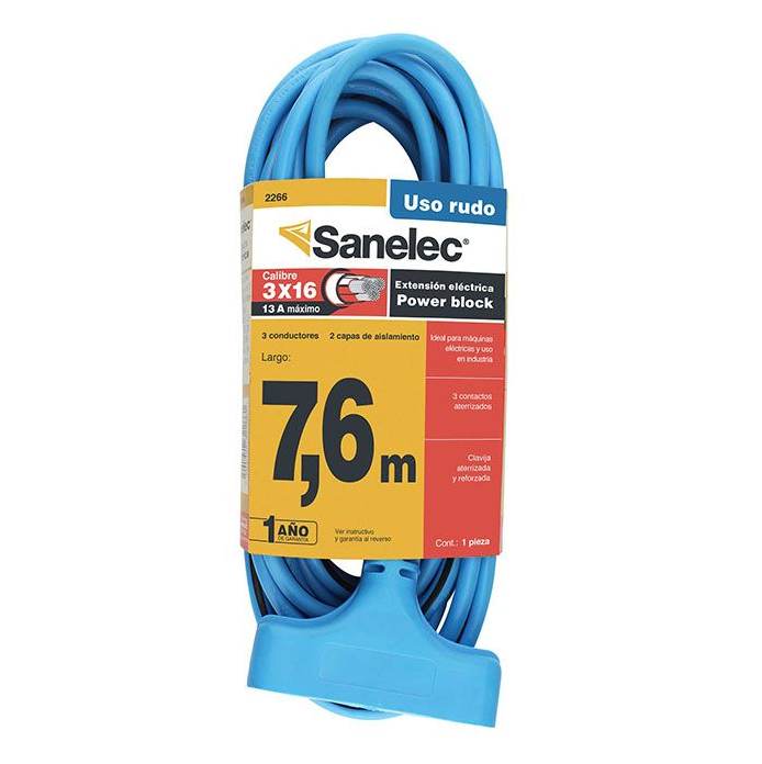 EXTENSION ELECTRICA DE 7.6 MTS, CAL. 16/3, POWER BLOCK, USO RUDO