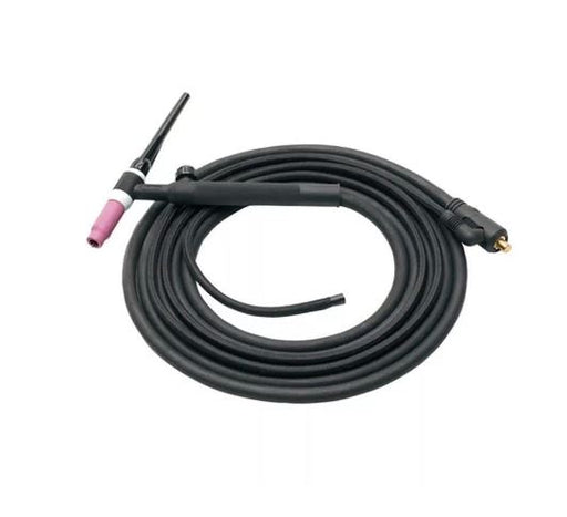 Antorcha TIG con cable negro y soplete, conector dorado en el extremo