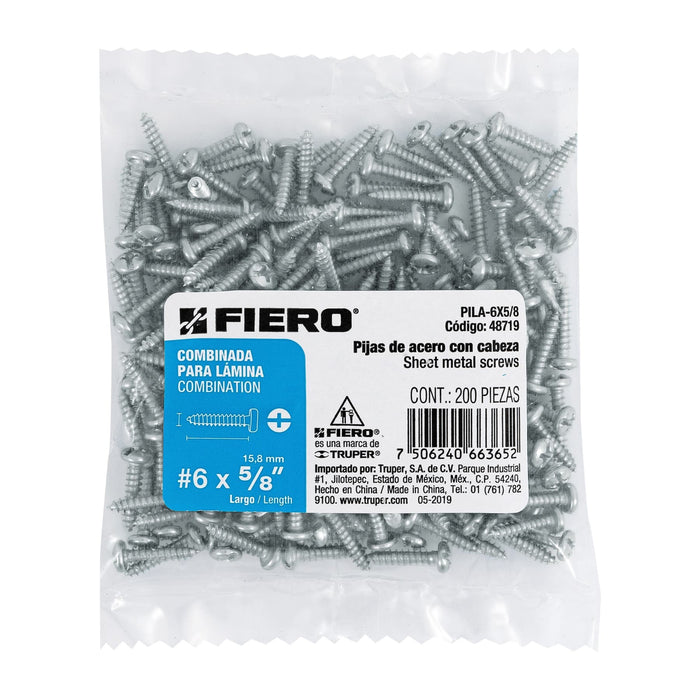 PIJA PARA LAMINA #6, 5/8" BOLSA CON 200 PIEZAS