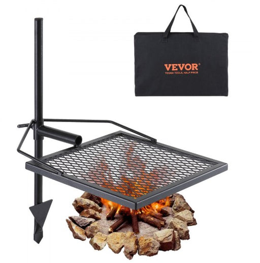 Asador giratorio portátil con rejilla metálica y estuche negro VEVOR