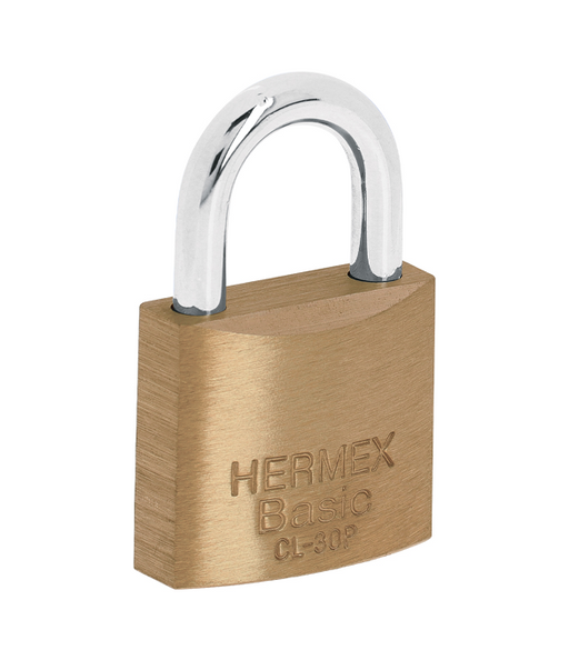 Candado de latón HERMEX Basic con arco plateado de 30 mm