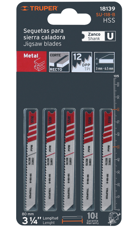 Blíster con 5 seguetas HSS para corte recto en metal, zanco U, TRUPER