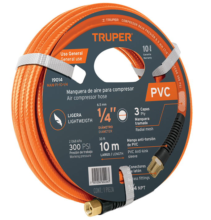 MANGUERA PARA AIRE, DE 1/4" X 10 m (32 ft), DE PVC, TRUPER