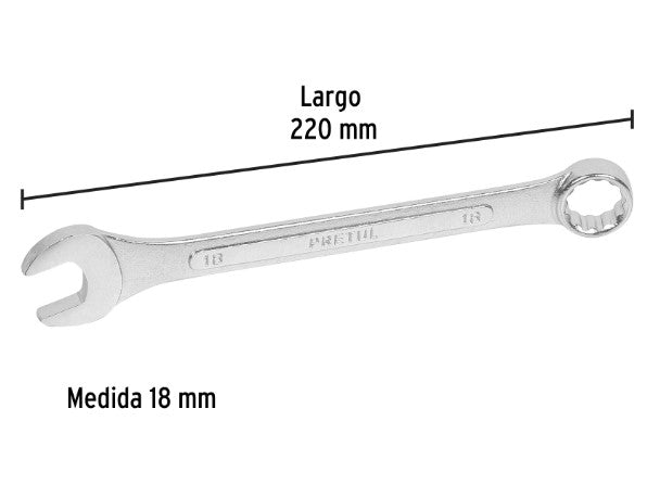 LLAVE COMBINADA MILIMETRICA 18 mm X 220 mm DE LARGO PRETUL