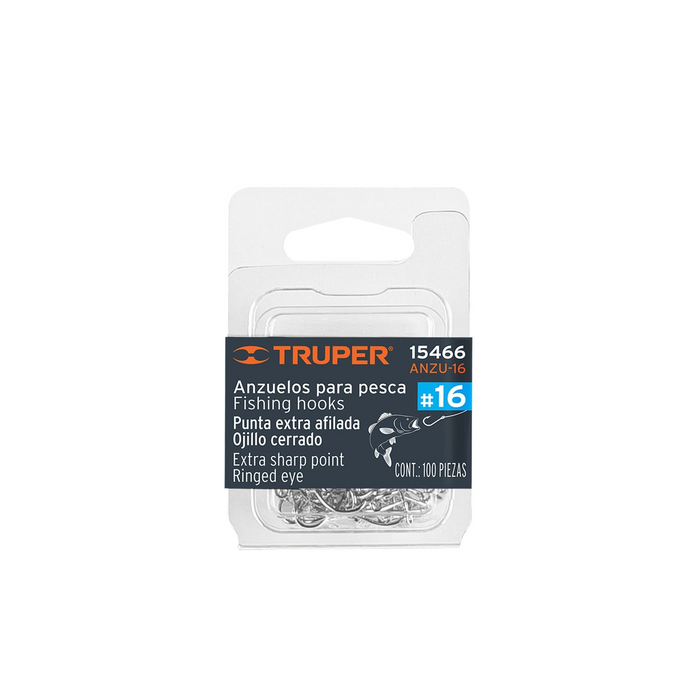 ANZUELOS PARA PESCA # 16 100 PIEZAS TRUPER