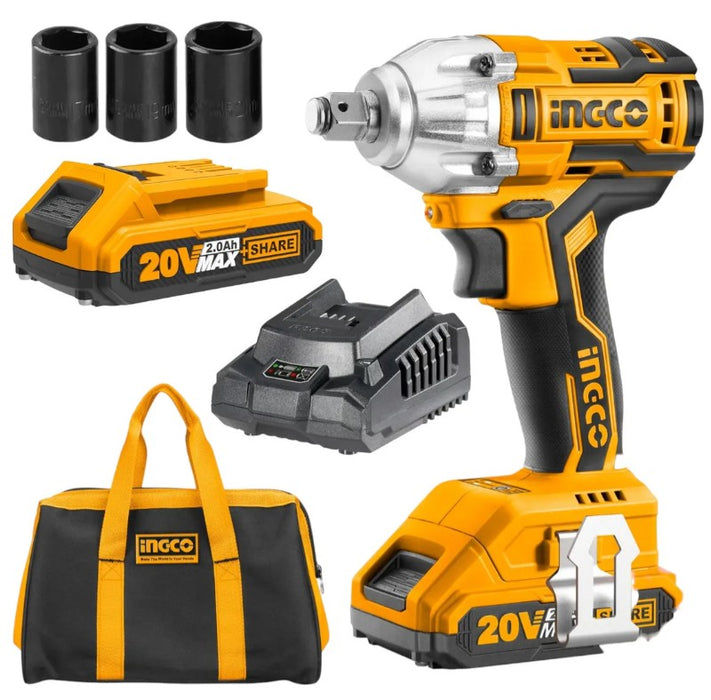 LLAVE DE IMPACTO INALAMBRICA 1/2", 20V, 300 N.M, 2 BAT Y CARGADOR