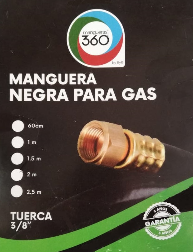 MANGUERA PARA GAS NEGRO 3/8 X 2 m