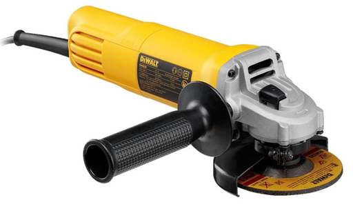 Esmeriladora angular DEWALT amarilla con empuñadura negra y disco de corte