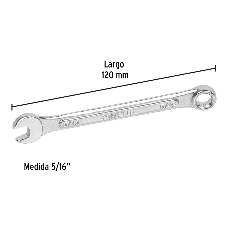 LLAVE COMBINADA 5/16" X 120 mm DE LARGO PRETUL