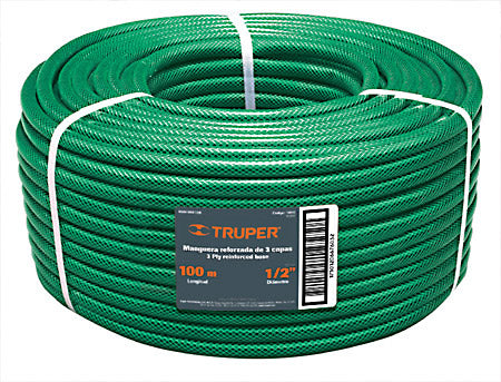 MANGUERA PARA JARDIN 1/2", 100 M, REFORZADA, 3 CAPAS, X METRO, "CLASSIC"