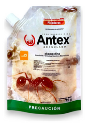 Insecticida Antex en bolsa de 75 g, gránulos con abamectina y etiqueta Precaución