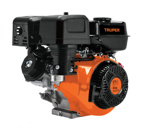Motor a gasolina TRUPER naranja y negro, 9 hp, 270 cc, vista lateral