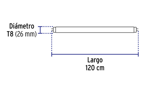 Tubo LED T8 Volteck de 120 cm de largo y 26 mm de diámetro.