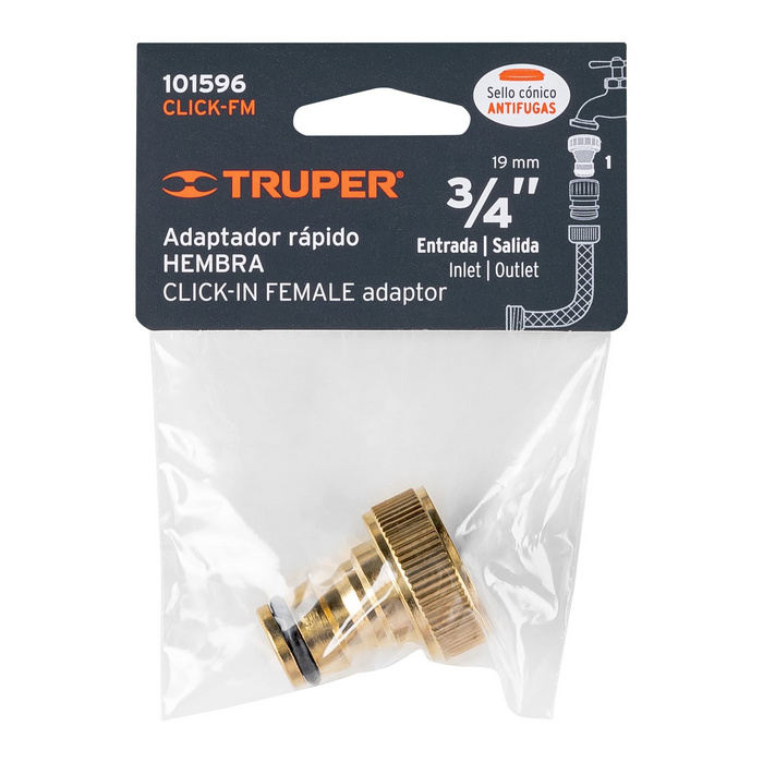 CONECTOR RAPIDO DE LATON, HEMBRA, ROSCA DE 3/4"