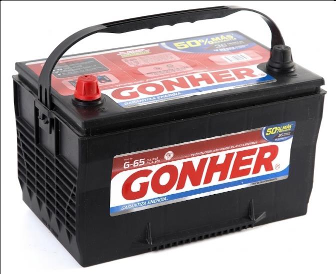 ACUMULADOR "65" GONHER DE 820 AMP. DE ARRANQUE EN FRIO, +/-