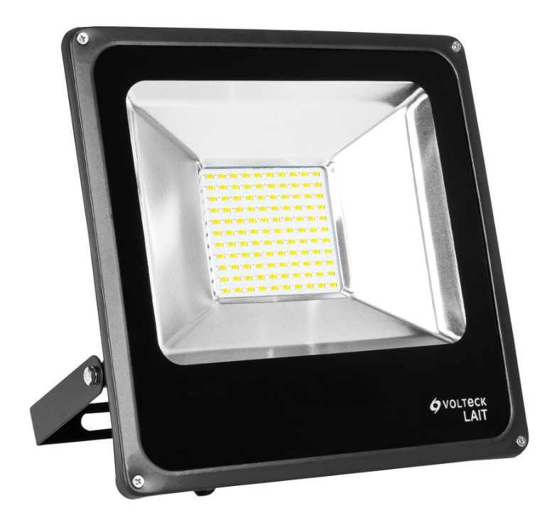 Reflector LED delgado Volteck negro con luz de día y panel LED interior