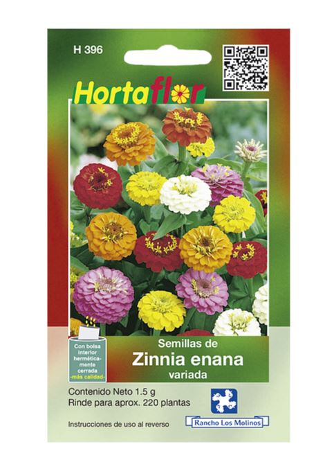 SOBRE DE SEMILLAS DE ZINNIA ENANA HORTAFLOR, CONTENIDO DE 1.5G