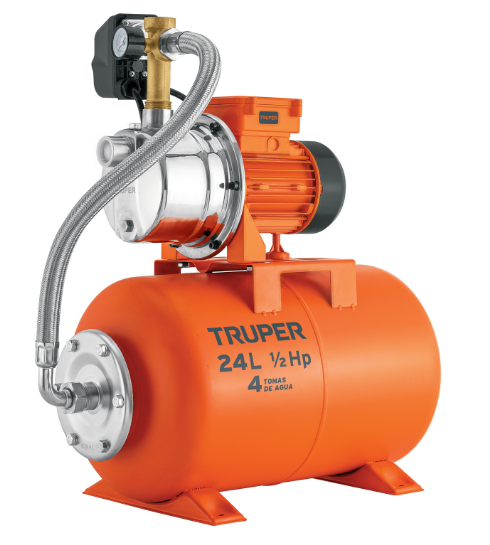 BOMBA HIDRONEUMATICA TRUPER, CAPACIDAD DE 1/2HP Y 24 LITROS