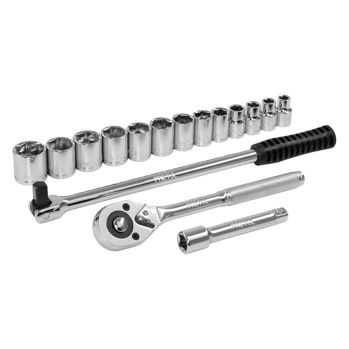 JUEGO DE 17 PZA, DADOS CUADRO DE 1/2' STD PRETUL CON ESTUCHE