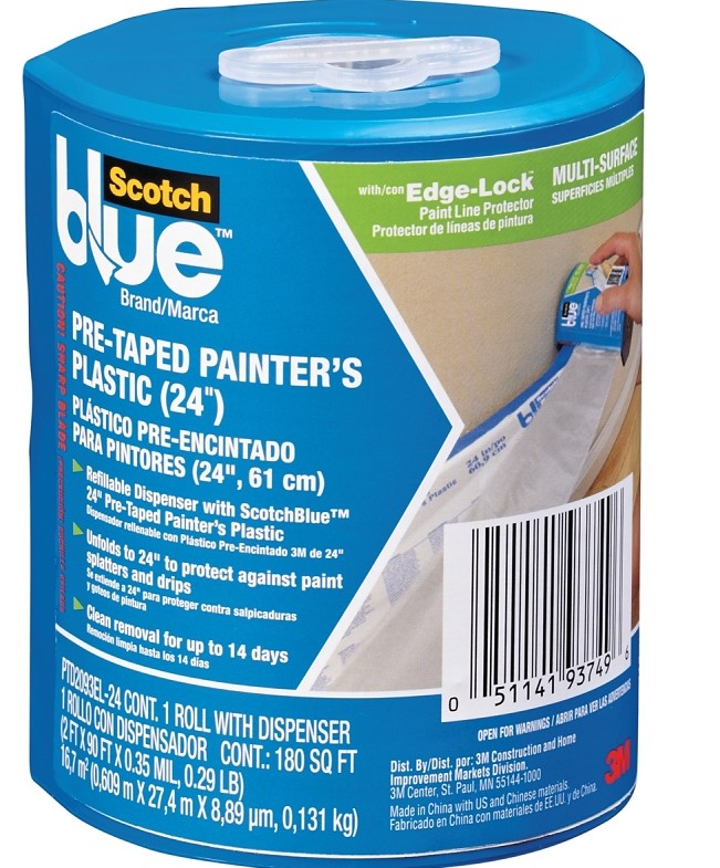 PLASTICO PRE-ENCINTADO PARA PINTORES, TRANSPARENTE, 0.609 m x 27 m, SCOTCHBLUE