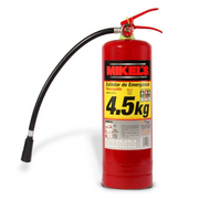 Extintor de emergencia recargable rojo 4,5 kg con manguera negra y etiqueta MIKELS