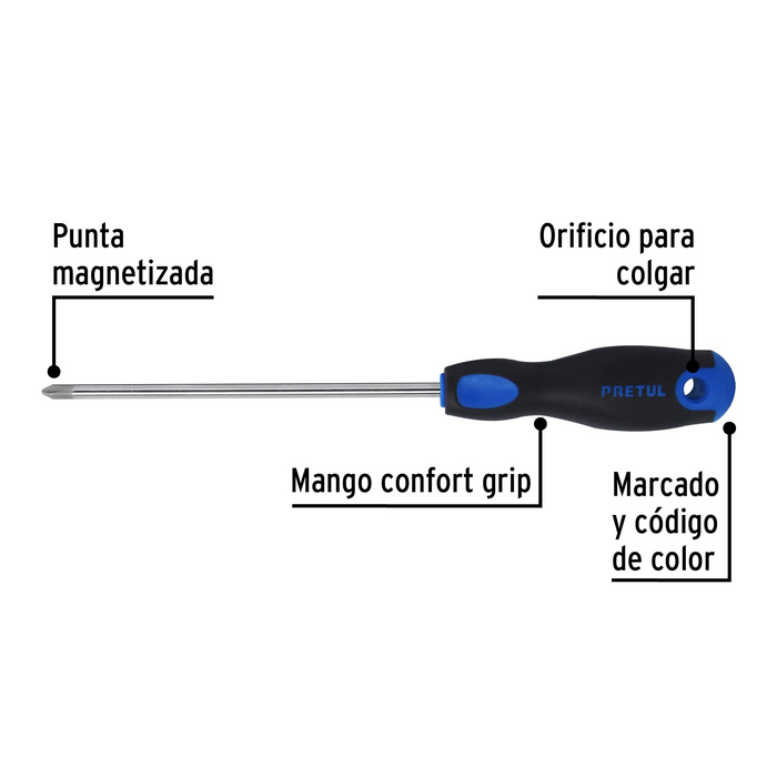DESARMADOR DE CRUZ 1/4" X 6", MANGO BIMATERIAL, COMFORT GRIP