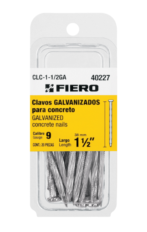 Paquete de clavos galvanizados para concreto de 1-1/2 in, 20 piezas