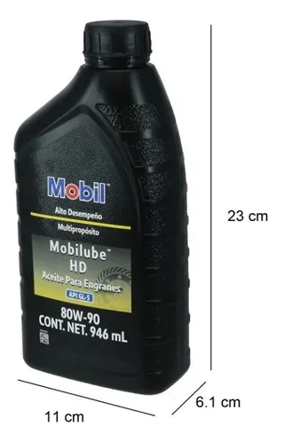 ACEITE PARA ENGRANES, MOBIL LUBE, HD 80W90, 946 ML.