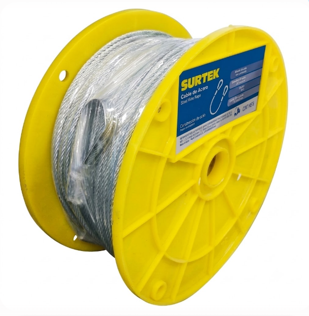 CABLE DE ACERO 1/8" X 76 MTS, CONSTRUCCION 7X19, FORRADO DE PVC (ROLLO 76 METROS)