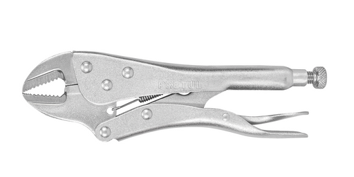 Pinza de presión de 10" con mordaza recta, mango plateado, marca PRETUL