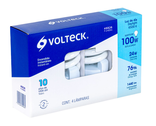 Set de 4 lámparas VOLTECK 24W en espiral, luz de día, en caja