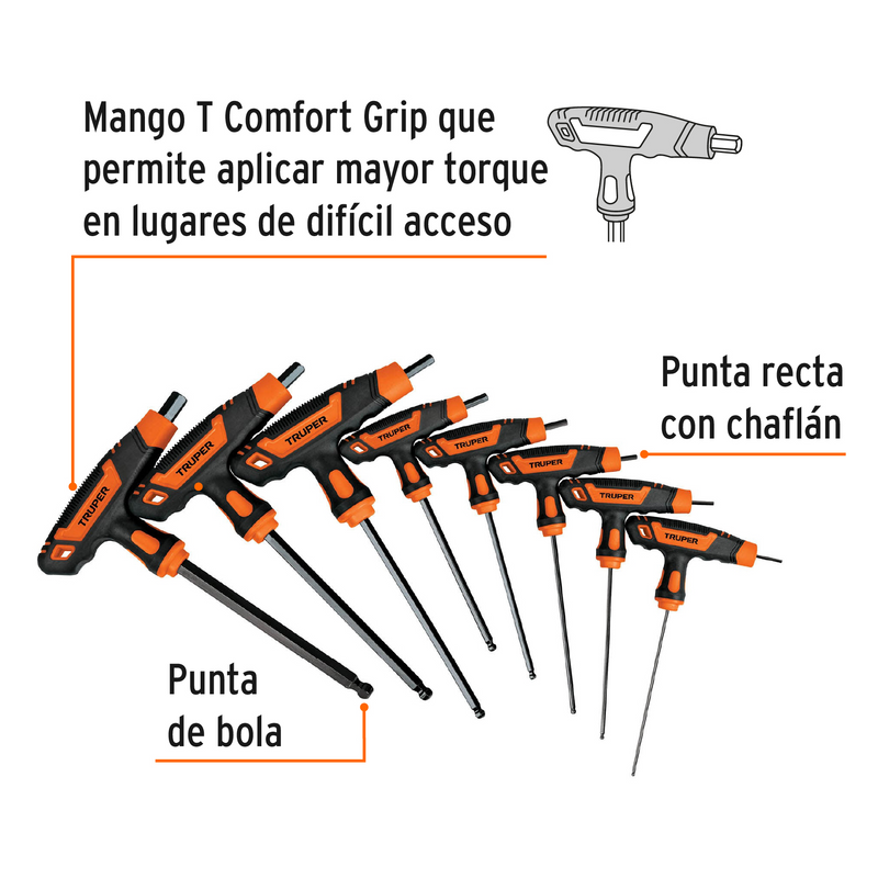 JUEGO DE 8 LLAVES ALLEN STD XL MANGO (T) PUNTA DE BOLA
