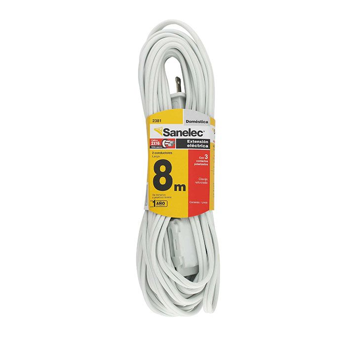 EXTENSION ELECTRICA DE 8 MTS, CAL. 16, BLANCA