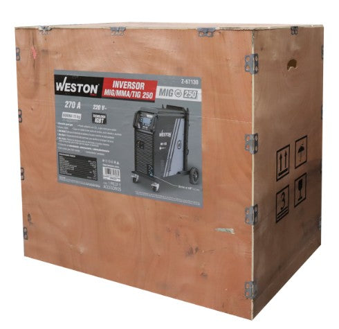 SOLDADOR INVERSOR MULTIPROCESOS, 250A, 220V, CON RUEDAS, WESTON MIG-250 (KITVENTAGRIZZ)