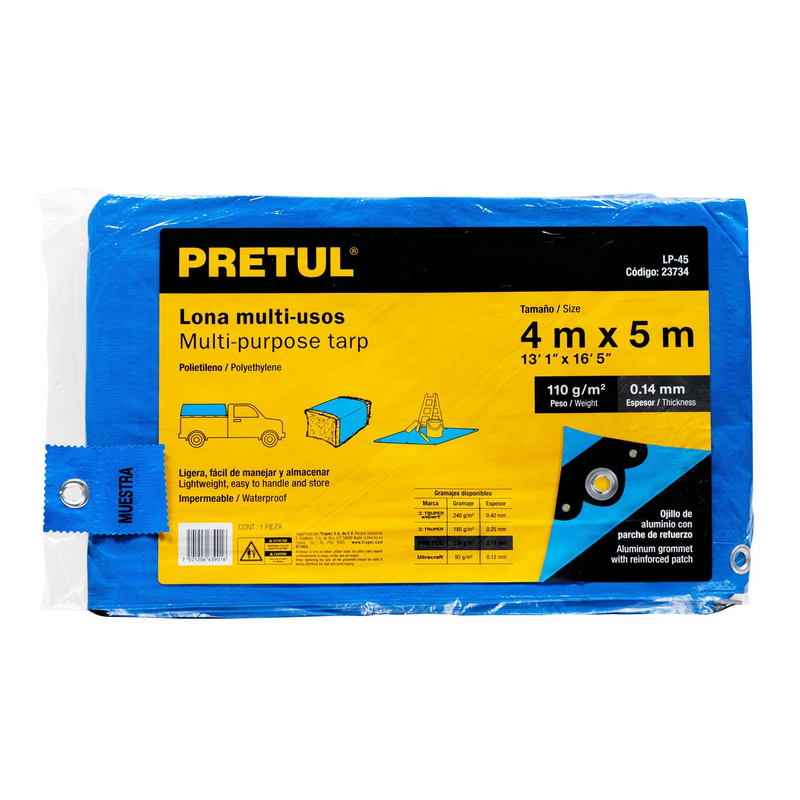 LONA 4 X 5 M AZUL PRETUL