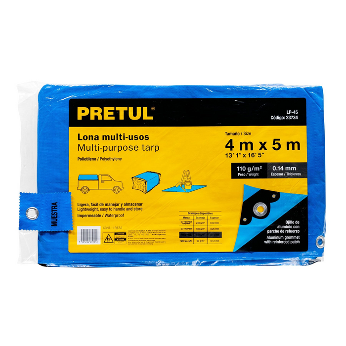 LONA 4 X 5 M AZUL PRETUL