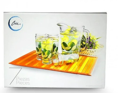 JUEGO PARA BEBIDAS DE CRISTAL 7 PZ (LIMONES)