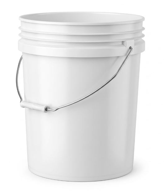 Cubeta de plástico blanca de 18,9 L con asa y grifo metálico lateral