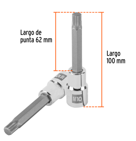 Dado con punta larga Bristol M10, cuadro 1/2" Truper; punta 62 mm y 100 mm.