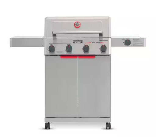 Asador de gas Monument Grills de 4 quemadores en acero inoxidable, panel frontal