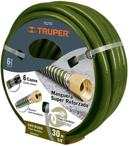 MANGUERA PARA JARDIN 5/8", 30 m, REFORZADA, 6 CAPAS, CONEX. DE LATON. "EXPERT"
